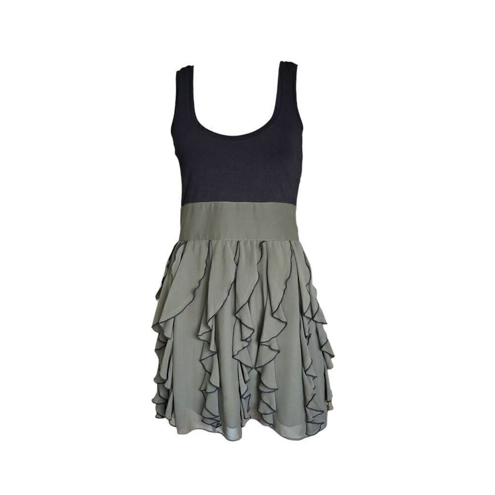 Express Black and Olive Green Ruffle Mini Dress